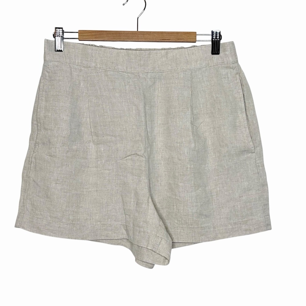 Madewell Linen Shorts Beige Womens M High Rise Beachy Coastal Minimalist Elastic